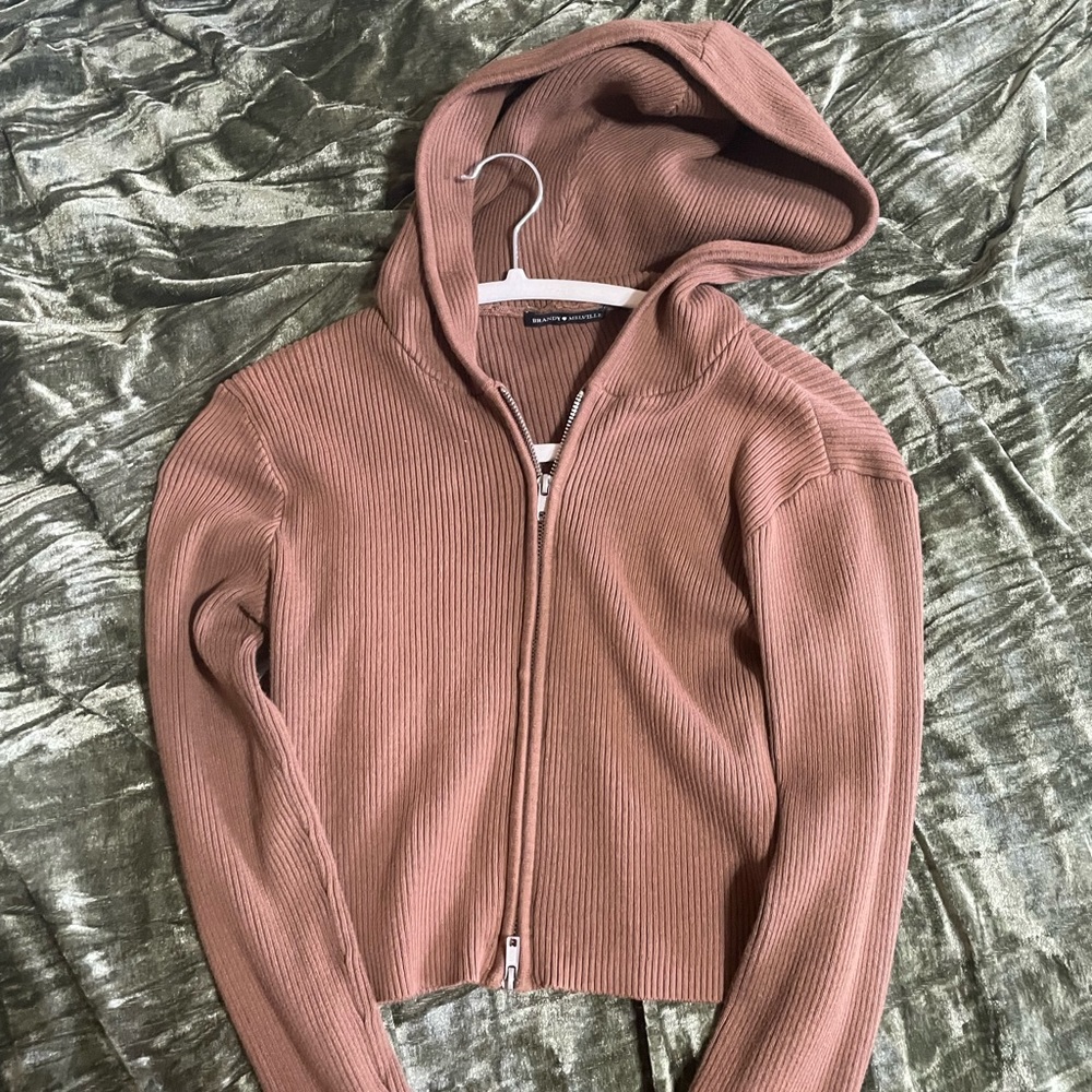 Brandy Melville Brown Zip Up Crop Top